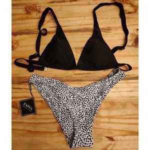 ZAFUL Black & White Spots / Dots Bottom, Black Top Sz 8 NWT